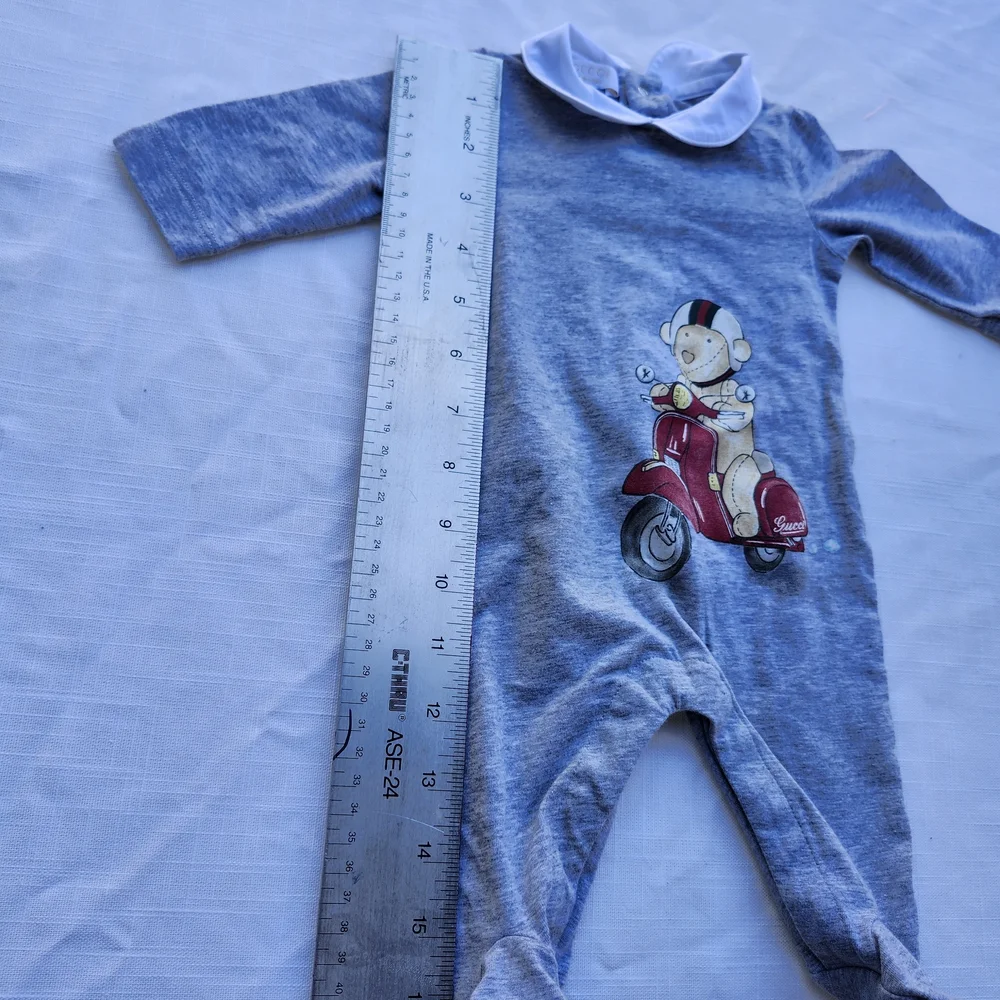 Gucci Gray Baby Footie with Red Scooter Design - Picture 3 of 4